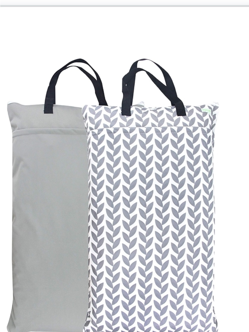 2 Pack Reusable Hanging Wet/Dry Cloth Diaper Bag Grey & Grey Leaf